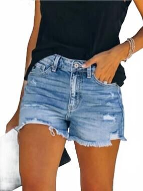 NEW ANNA-KACI distressed denim shorts in blue